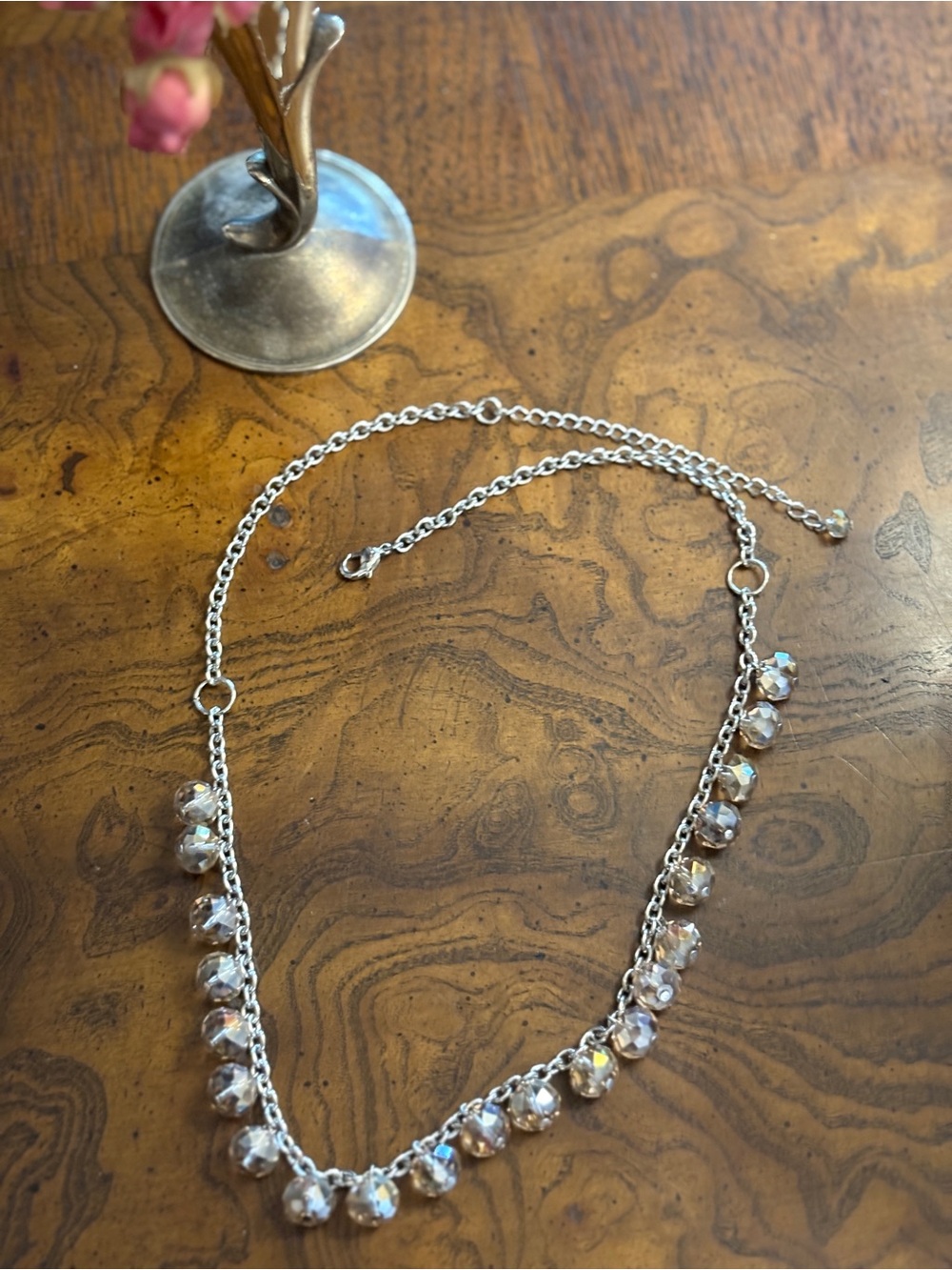 Crystal Bead Silver-Tone Necklace - Clear Crystal